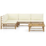 vidaXL Salon de jardin 5 Pièces avec coussins blanc crème bambou
