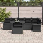 vidaXL Ensemble de canapé de jardin avec coussin 7 Pièces Noir Poly rotin