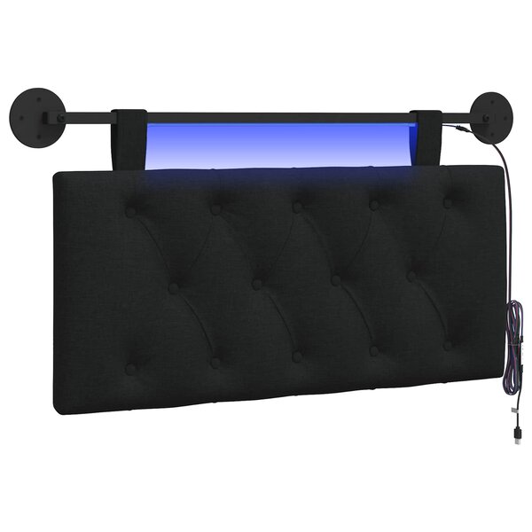 vidaXL Tête de lit suspendue Avec lumière LED Noir Tissu