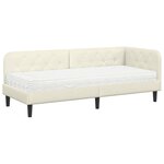 vidaXL Cadre de lit d'angle avec matelas Crème 80 x 200 cm Velours