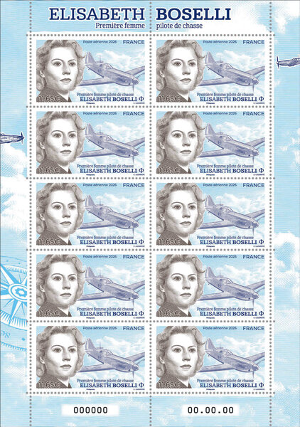Minifeuille de 10 timbres - Elisabeth Boselli - Première femme pilote de chasse - Lettre Internationale