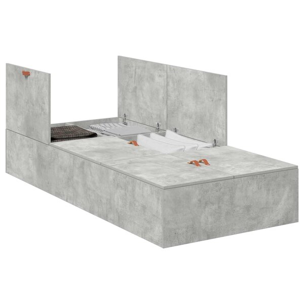 vidaXL Cadre de lit avec rangement Gris béton 90 x 200 cm