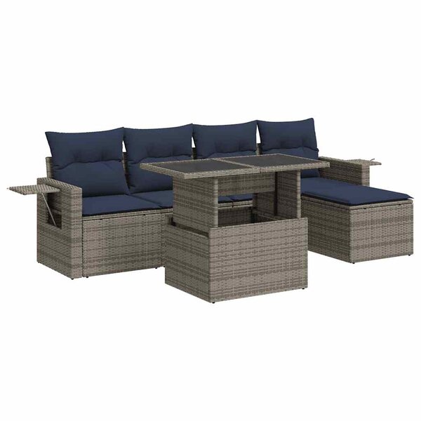 vidaXL Salon de jardin 6 Pièces avec coussins noir résine tressée acacia