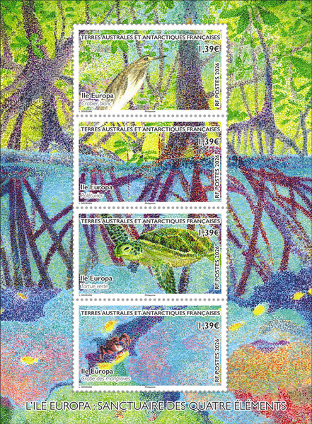 Bloc de 4 timbres TAAF - L'île Europa - Sanctuaire des quatre éléments