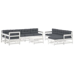 vidaXL Salon de jardin 10 Pièces avec coussins blanc bois massif