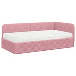 vidaXL Cadre de lit d'angle avec matelas Rose 90 x 200 cm Velours