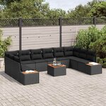 vidaXL Ensemble de canapé de jardin 11 Pièces Noir Poly rotin