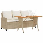 vidaXL Canapé de jardin 3 places coussins table beige résine tressée