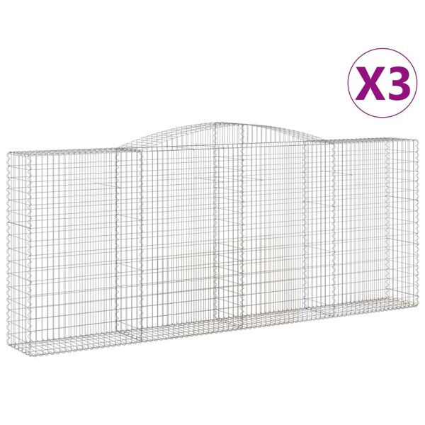 vidaXL Paniers à gabions arqués 3 Pièces 400x50x160/180 cm fer galvanisé