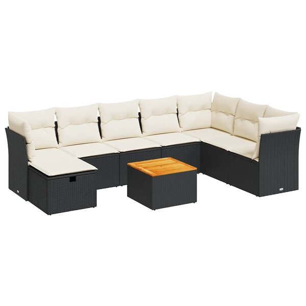 vidaXL Salon de jardin 9 Pièces avec coussins noir résine tressée