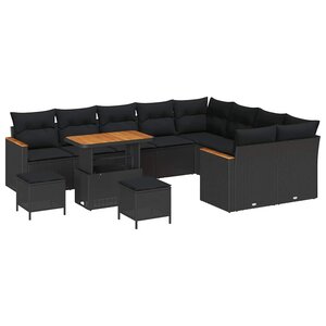 vidaXL Ensemble de canapé de jardin 12 Pièces Noir Poly Rattan