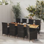 vidaXL Mobilier à dîner de jardin 9Pièces et coussins résine tressée noir