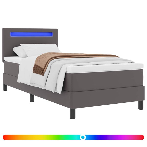 vidaXL Lit à ressorts avec matelas Gris 90 x 190 cm Simili cuir