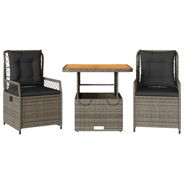 vidaXL Ensemble à manger de jardin 3 Pièces coussins gris résine tressée