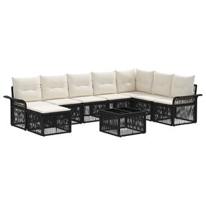 vidaXL Ensemble de canapé de jardin 9 pc Noir polyrotin