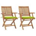 vidaXL Chaises de jardin 2 Pièces avec coussins vert vif Bois de teck