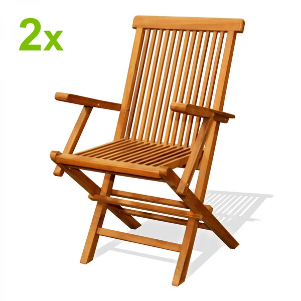 Lot de 2 fauteuils pliants jardin teck massif brut