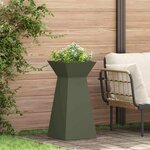 vidaXL Pots de jardin en forme de pilier   2 pièces  avec bol vert olive  dimensions 35x35x73 cm  en acier.