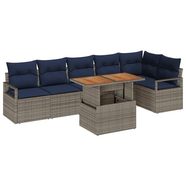 vidaXL Ensemble de salle à manger pour jardin 7 Pièces Gris et marine