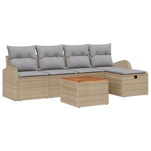 vidaXL Ensemble de sofa de jardin de 6 pièces avec coussins beige en poly rattan