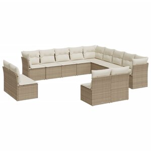 vidaXL Salon de jardin avec coussins 13 Pièces beige résine tressée