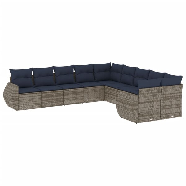 vidaXL Salon de jardin 10 Pièces avec coussins gris résine tressée