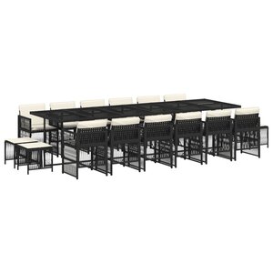 vidaXL Ensemble à manger de jardin 17 Pièces coussins noir résine tressée