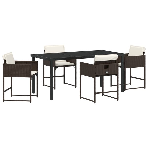 vidaXL Ensemble table et chaises de jardin 5 pièces avec coussins en polyrotin marron