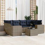 vidaXL Salon de jardin 7 Pièces avec coussins gris résine tressée