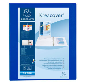 Classeur personnalisable Kreacover A4 Maxi 4 Ax Diam 25mm Dos 47 mm Bleu EXACOMPTA