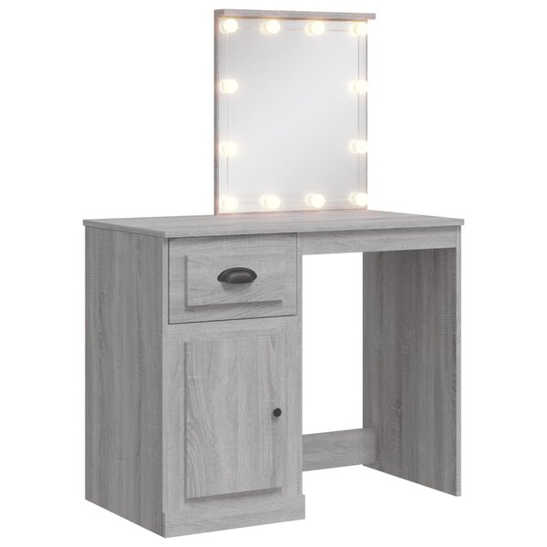 vidaXL Coiffeuse avec lumières LED sonoma gris 90x42x132 5 cm