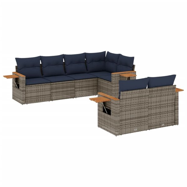 vidaXL Salon de jardin 7 Pièces avec coussins gris résine tressée