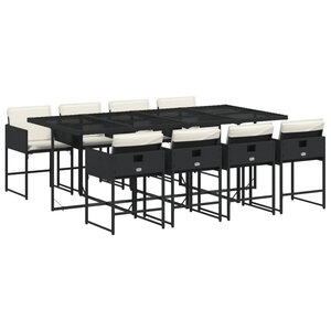 vidaXL Ensemble à manger de jardin 9Pièces coussins noir résine tressée