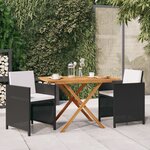 vidaXL Ensemble à manger de jardin avec coussins 3 Pièces Noir