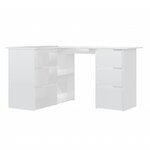 Bureau table poste de travail meuble d'ordinateur informatique étude d'angle brillant 145 x 100 x 76 cm bois d'ingénierie blanc 02_0023668