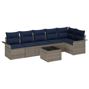 vidaXL Ensemble de canapé de jardin avec coussin 7 Pièces Gris Poly rotin