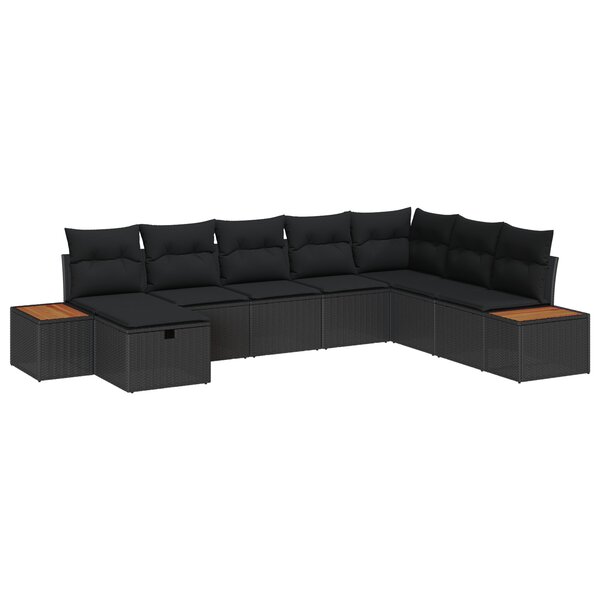 vidaXL Ensemble de canapé jardin 8 pièces avec coussins noir en poly rotin