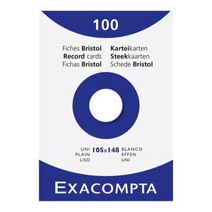 Étui De 100 Fiches - Bristol Uni Non Perforé 105x148mm - Blanc - X 10 - Exacompta