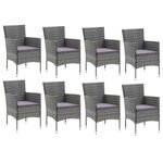 vidaXL Ensemble à manger de jardin et coussins 9 Pièces Poly rotin Gris