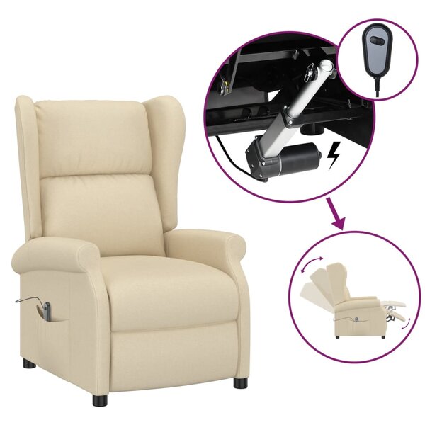 vidaXL Fauteuil inclinable électrique à oreilles crème tissu