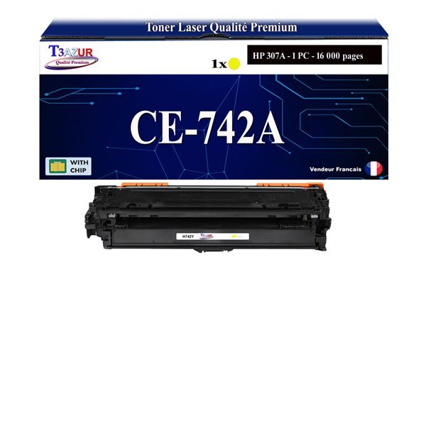 T3AZUR - 307A Toner compatible avec CE742A compatible avec HP Color LaserJet CP 5220  CP 5225 Jaune
