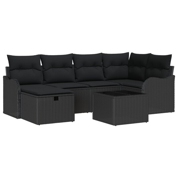 vidaXL Canapé de Jardin 7 Pièces avec Coussins en Poly Rattan Noir