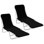 vidaXL Chaises longues pliables lot de 2 Acier et tissu Noir