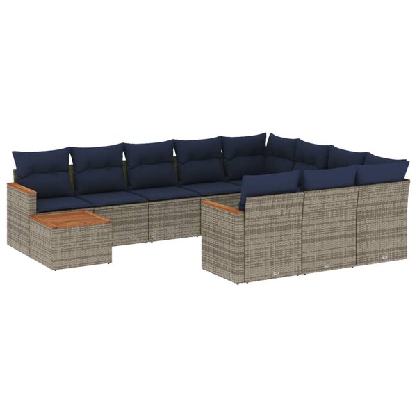 vidaXL Salon de jardin 11 Pièces avec coussins gris résine tressée
