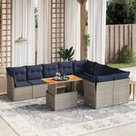 vidaXL Salon de jardin 10 Pièces avec coussins gris résine tressée