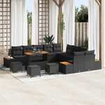 vidaXL Ensemble de canapé de jardin avec coussin 14 Pièces Noir