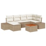 vidaXL Ensemble de jardin 7 pièces avec coussins beiges en poly rattan et acacia