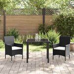 vidaXL Ensemble de salle à manger pour jardin 3 Pièces Noir Poly rotin