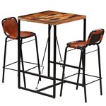 vidaXL Ensemble de bar 3 Pièces Bois massif recyclé et cuir de chèvre