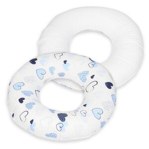 Coussin rond post natal Coeurs bleus blanc